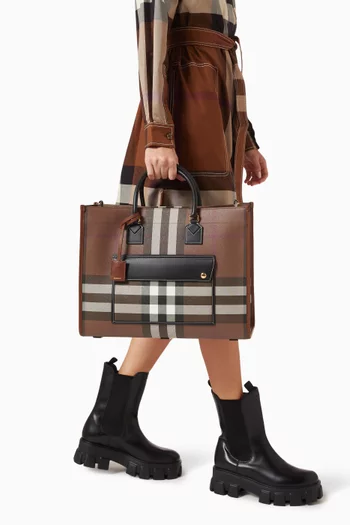 Medium Freya Tote in Check Bio-based Canvas