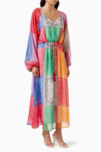 فستان ريري طويل بنقشة باندانا متعددة