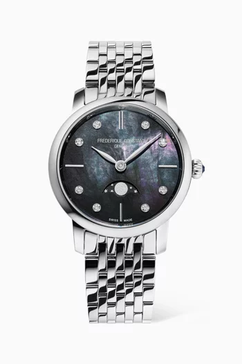 Slimline Moonphase Diamond Quartz Stainless Steel Watch, 30mm