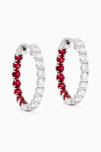Crescent Ruby & Diamond Hoop Earring in 18kt White Gold