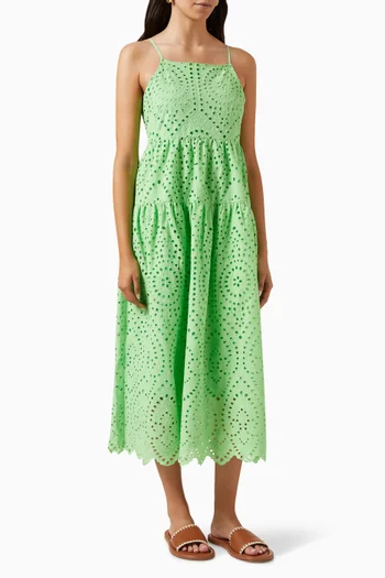 فستان ياسمونيكا متوسط الطول بتصميم مطرز قطن عضوي