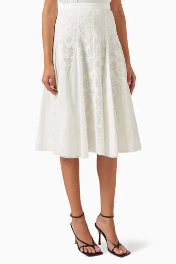 Godet Midi Skirt in Bonded-lace