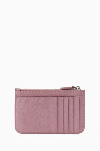 حافظة بطاقات ونقود معدنية كبيرة من جلد عجل حبيبي