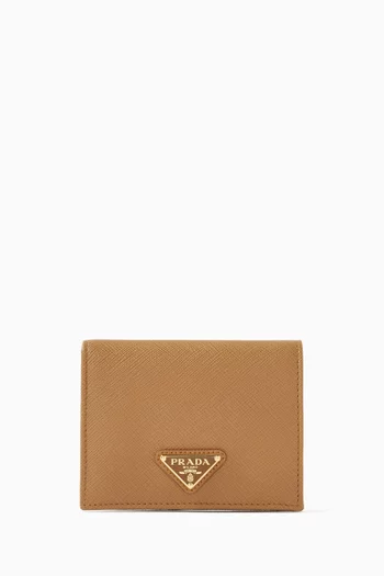 Small Triangle Logo Wallet in Saffiano Leather