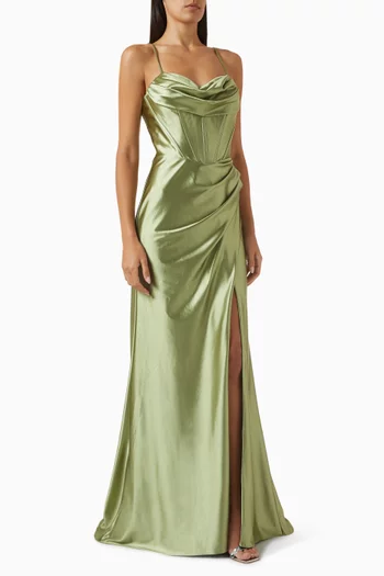 Corset Draped Gown in Satin