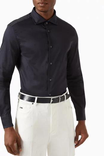 Logo Buckle Reversible Belt in Leather