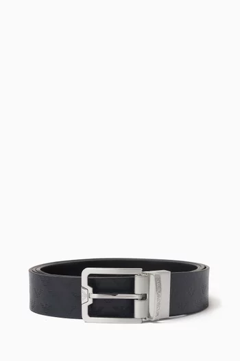 Logo Buckle Reversible Belt in Leather