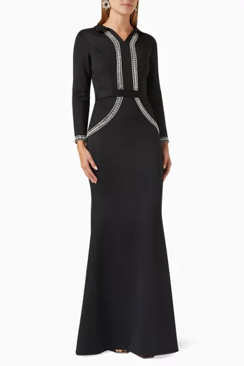 Crystal-embellished Long-sleeve Gown