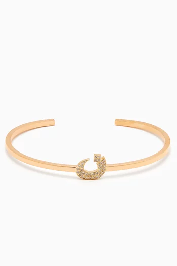 "N" Letter Diamond Cuff Bracelet in 18kt Yellow Gold