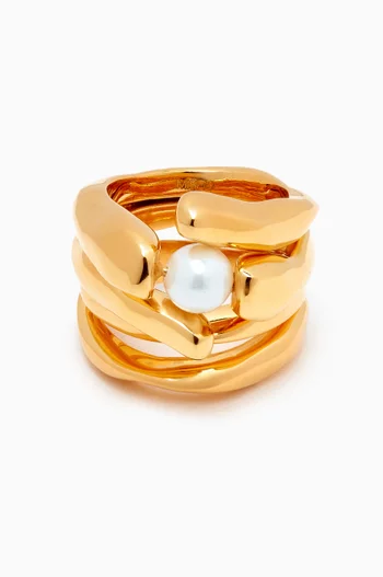 Pandaia Pearl Ring Set in 22kt Gold-plated Bronze