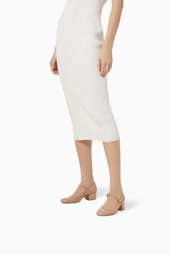 حذاء كلاسيك ماري بعقدة وكعب 45 مم جلد لامع