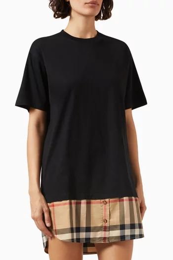 Check Panel Oversized T-shirt Dress in Cotton