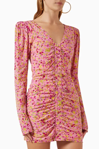 Mammi Floral V-neck Mini Dress in Viscose-blend
