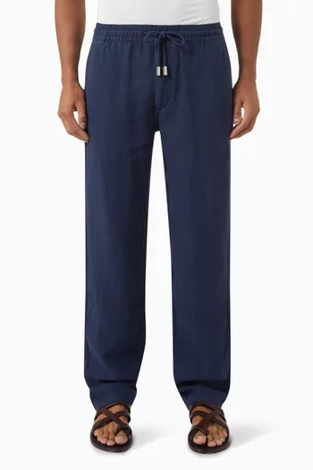 Logo Patch Trousers in Linen