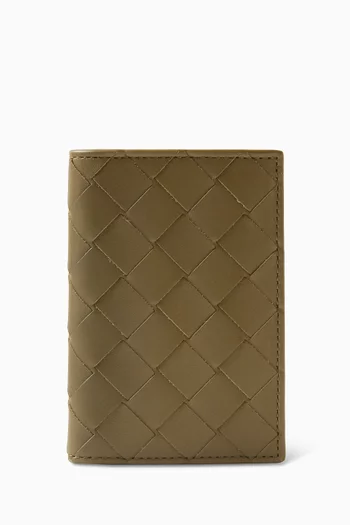 Flap Card Case in Intrecciato Leather