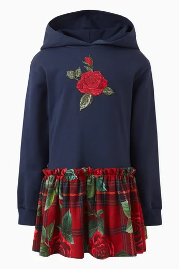 Rose Print Hooded Dress in Cotton