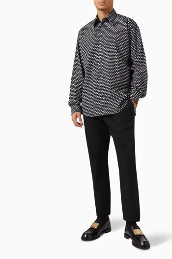 قميص فضفاض بنقشة شعار الماركة بالكامل قطن بوبلين