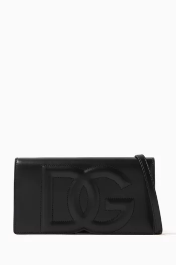 Mini Logo-embossed Wallet on Chain in Leather