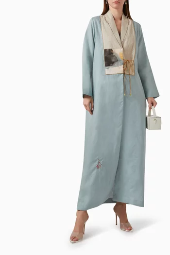 Printed-patch Abaya in Linen