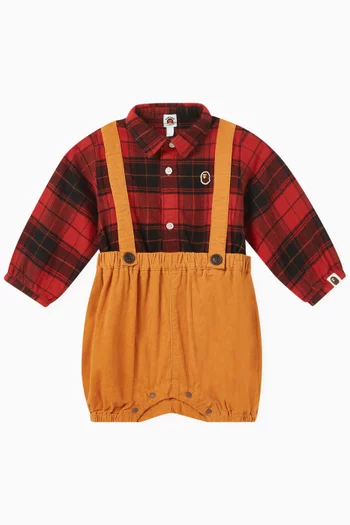 Layered Checked Shirt Romper in Corduroy
