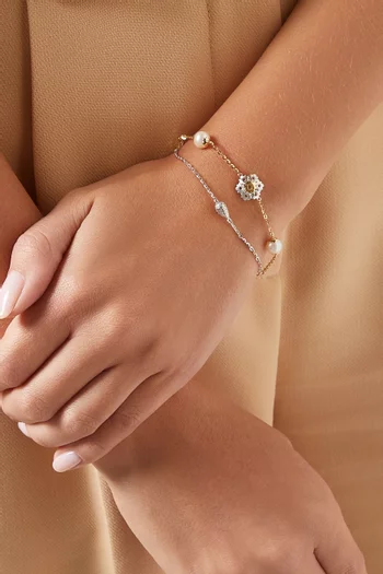 سوار كيكو بسلسلتين بحلي مرصعة بلؤلؤ مياه عذبة ذهب عيار 18