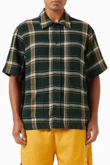 Shadow Plaid Boxy Collared Overshirt in Cotton