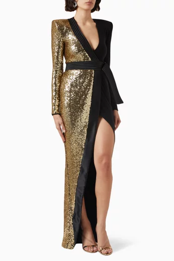 Take Off Sequinned Wrap Gown