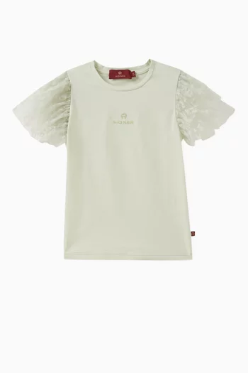 Logo-embroidered Tulle-detail T-shirt in Cotton