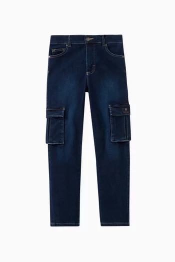 بنطال جينز مزين بشعار الماركة دينم مطاطي