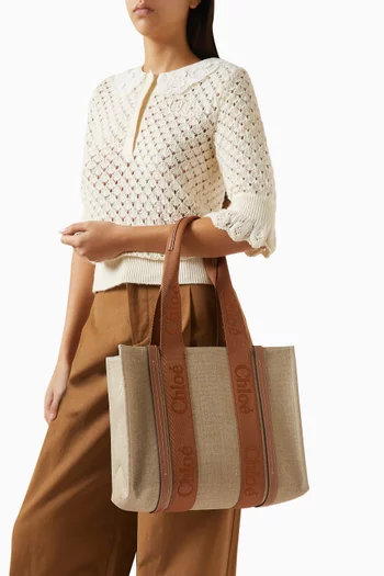 Woody Medium Tote Bag in Linen Canvas