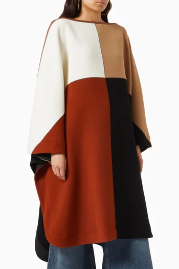 Colour-block Poncho in Wool-blend