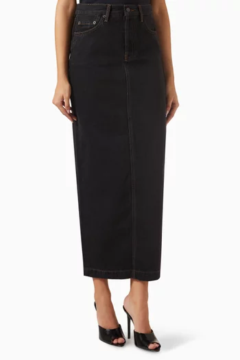 Straight Denim Maxi Skirt in Cotton