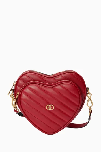 حقيبة ميني بتصميم قلب وشعار حرفي GG متداخلين جلد مبطن
