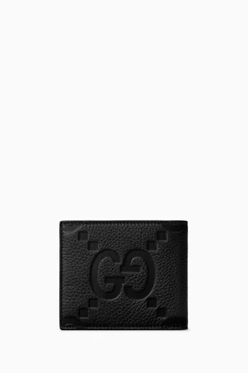 محفظة ثنائية الطيّ بشعار حرفي GG حجم كبير جلد