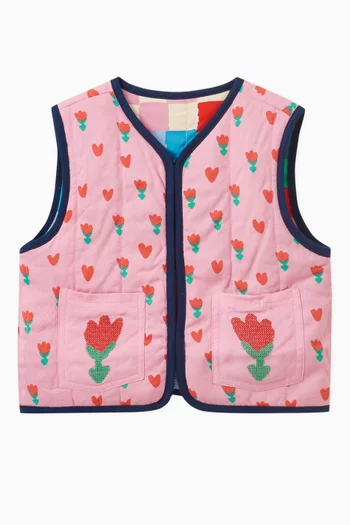 Folk Flower Embroidered Gilet in Organic Cotton