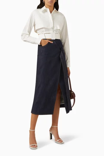 Diagonal Belt Skirt in Denim