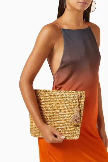 Small Clutch in Metallic Raffia