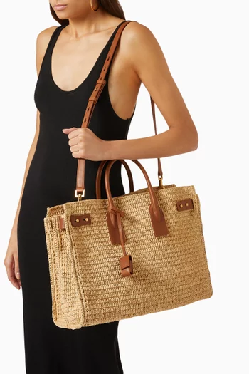 Medium Sac De Jour Bag in Raffia & Leather