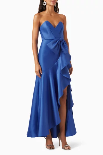Ruffle Bow Gown in Stretch-mikado