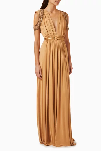 Red Carpet Embellished Maxi Dress in Cupro-jersey