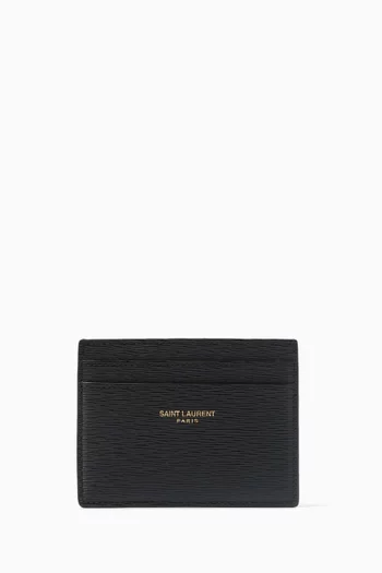 Logo Card Case in Ripple-embossed Leather