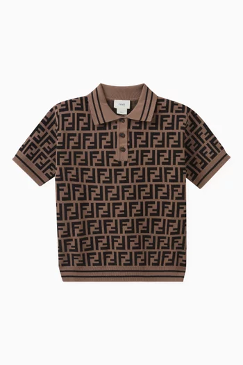 FF Logo Print Polo Shirt in Viscose-blend