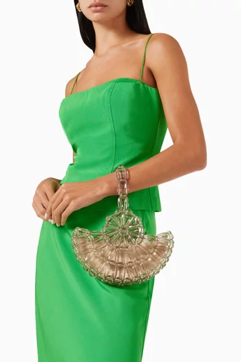 Selene Crescent Clutch Bag in Acrylic Beads & Satin