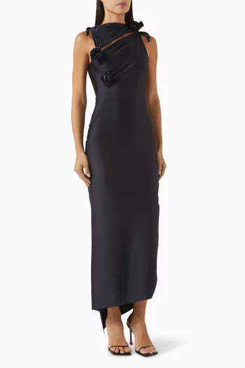 فستان سهرة بتصميم غير متماثل مزين بزهور