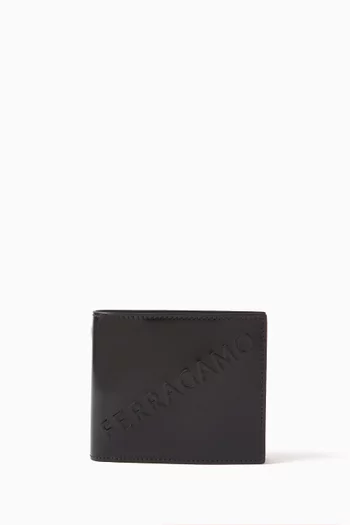 Logo Embossed Bi-fold Wallet in Calfskin Leather