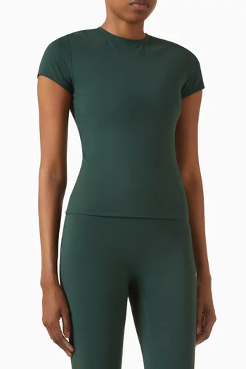 Short Sleeve Longline Top in Stretch-nylon
