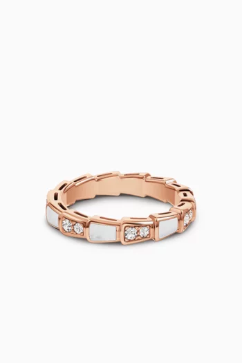 Serpenti Viper Diamond & Mother of Pearl Ring in 18kt Rose Gold