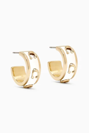 Pegged C Enamel Huggie Earrings