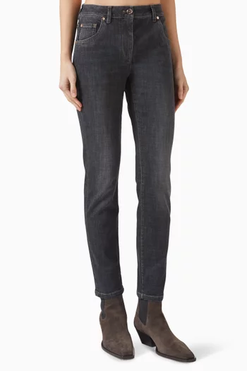 بنطال جينز بخصر مرتفع دينم قطن