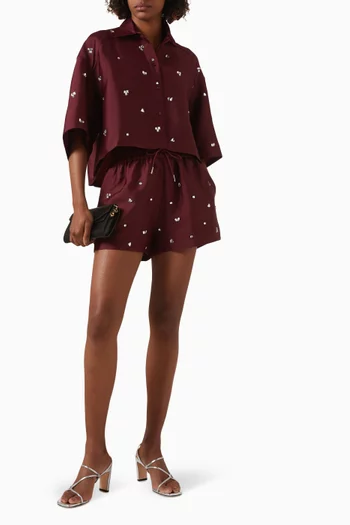 قميص مطرز بأحجار الراين قماش تفتا